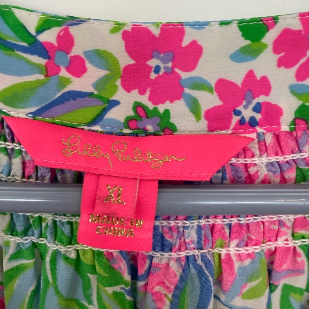 Lilly Pulitzer Pink Floral Elastic-Waist Skirt with Green & Blue Accents - Picture 3 of 3